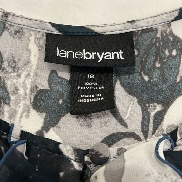 Lane Bryant Floral Ruffle Blouse Sheer Sleeveless Top Black Gray White 16 Plus - Picture 10 of 11